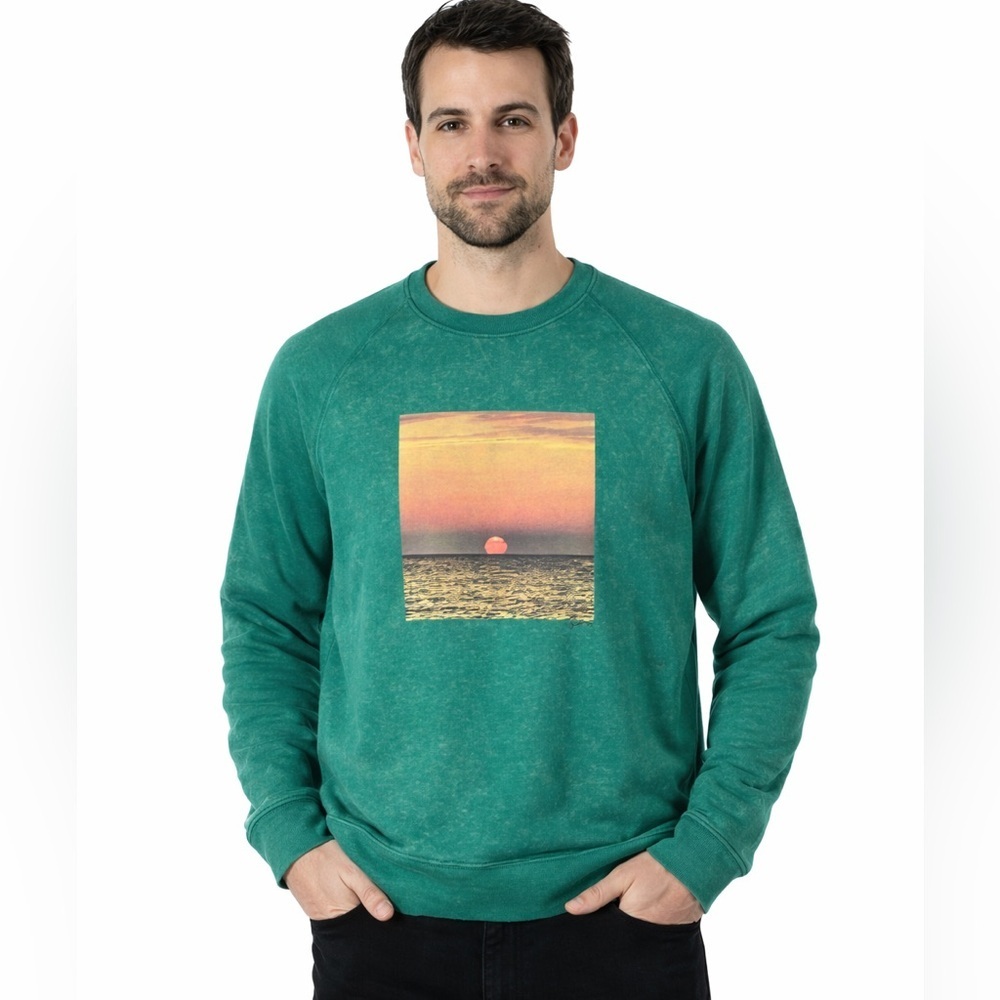 ATM Anthony Thomas Melillo Crewneck Sweatshirt Green Sunset Print Luxury Basics